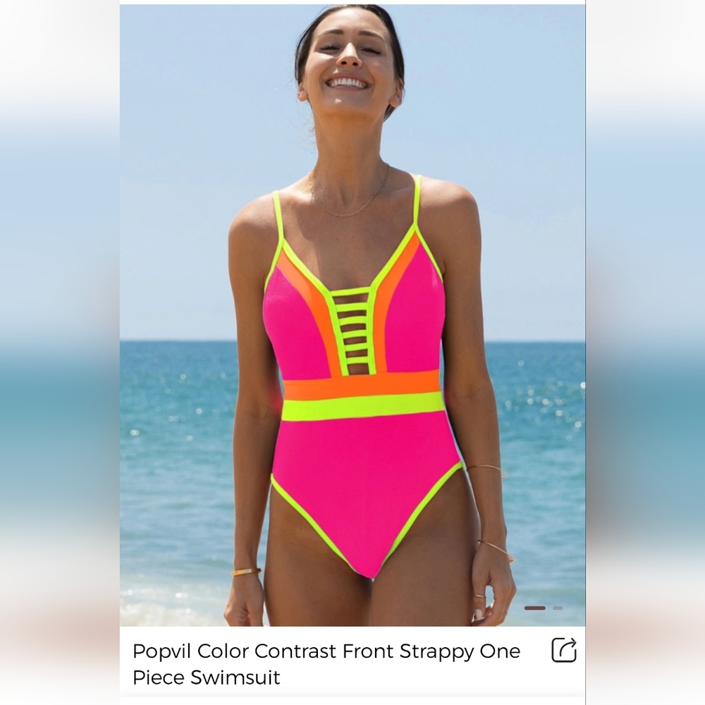 Popvil Color Contrast Strappy One-Pieces Swimsuit
